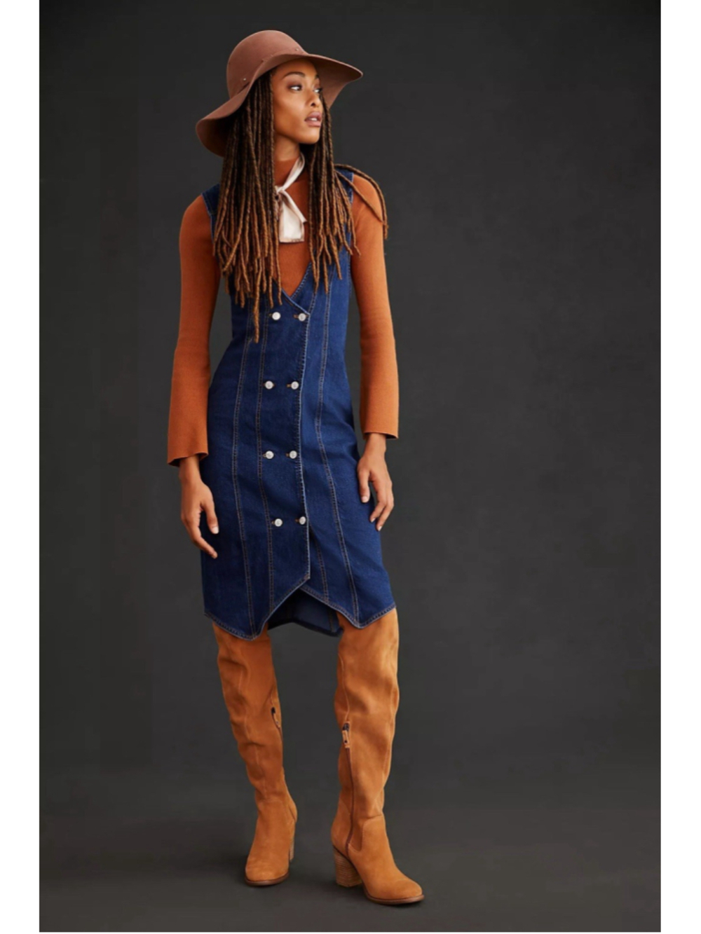 Anthropologie Pilcro Vest Mini Dress Size 4 Dark Denim Button Front Western